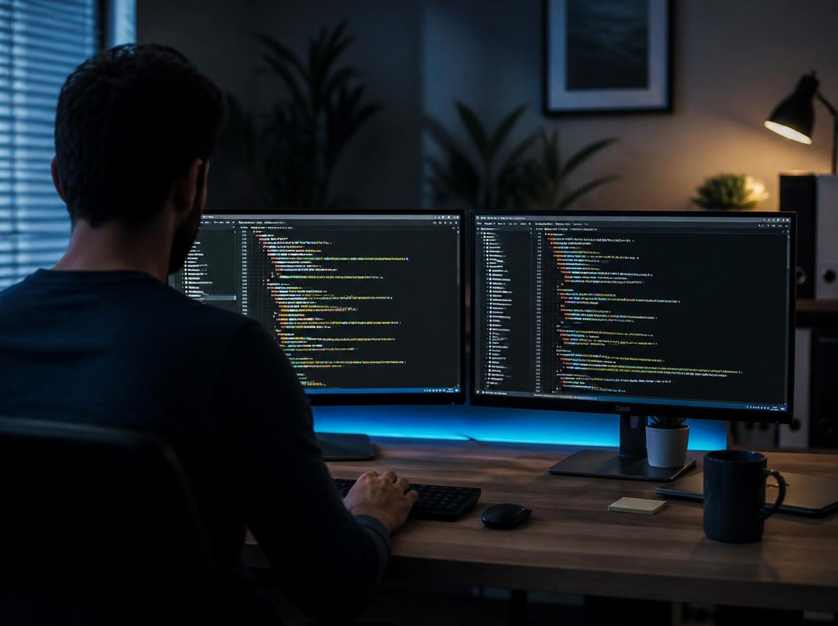 Développeur au travail sur deux écrans